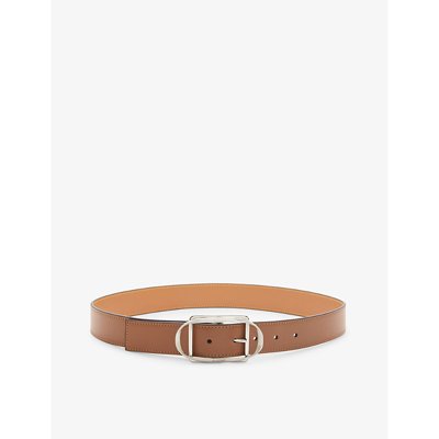 Loewe Leather Curved-buckle Belt In Tan/palladium