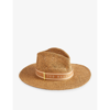 TED BAKER TED BAKER WOMEN'S CAMEL CLAIRIE STRIPE-BAND STRAW FEDORA