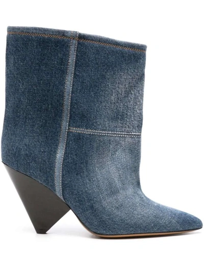 Isabel Marant Blue Miyako Denim Boots In Grey