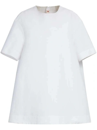 Marni Cotton Cady Short Sleeve Mini Dress In White