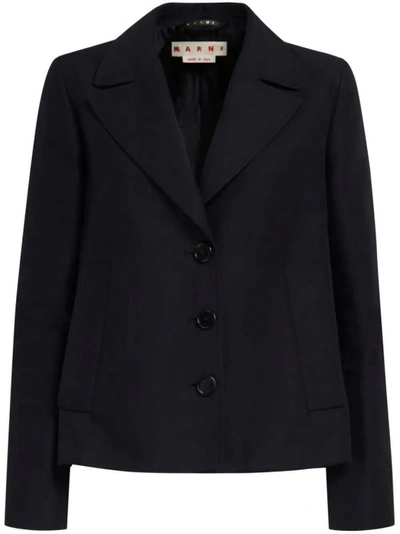 Marni Single-breasted Cotton Cropped Blazer In Black