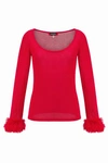 ANDREEVA RED KNIT TOP WITH HANDMADE KNIT CUFFS