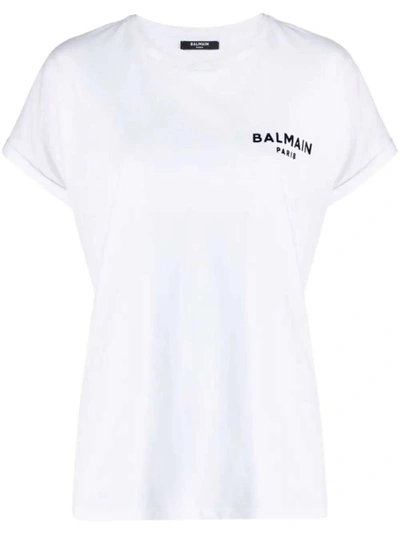 Balmain Flocked Logo Cotton White T-shirt