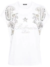 BALMAIN WHITE CRYSTAL-EMBELLISHED T-SHIRT