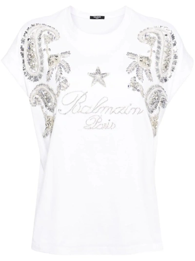 Balmain Crystal-embellished Cotton T-shirt In White