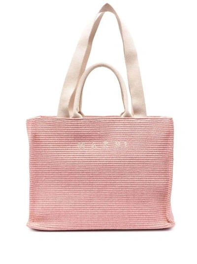 Marni Coral Pink Logo-embroidered Raffia Tote Bag