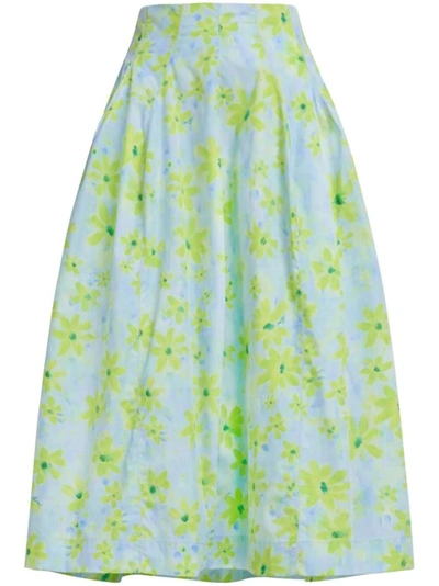 Marni A-line Floral-print Cotton Midi Skirt In Green