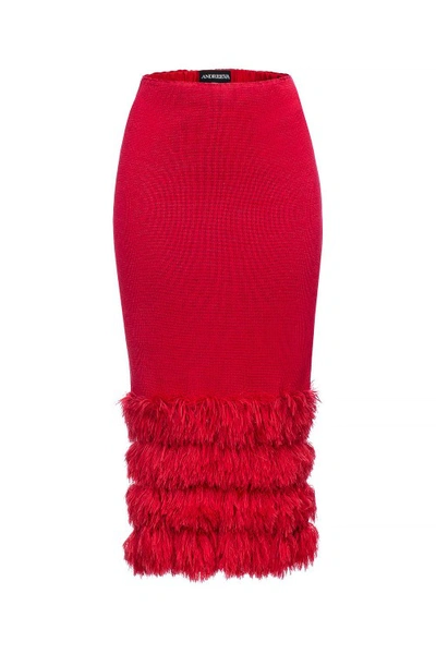 Andreeva Red Knit Skirt With Handmade Knit Details