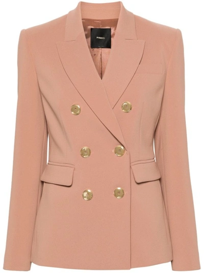 Pinko Double-breasted Peak-lapel Blazer In Cream