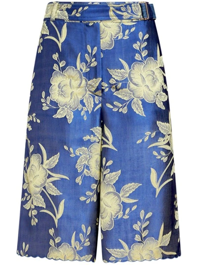 Etro Floral-jacquard Belted Shorts In Blue