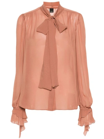 Pinko Pussy-bow Collar Sheer Blouse In Orange