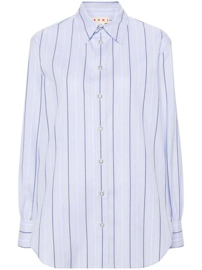 Marni Striped Straight-collar Cotton Shirt In White