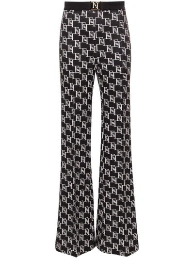 Elisabetta Franchi Monogram-jacquard Flared Trousers In Grey