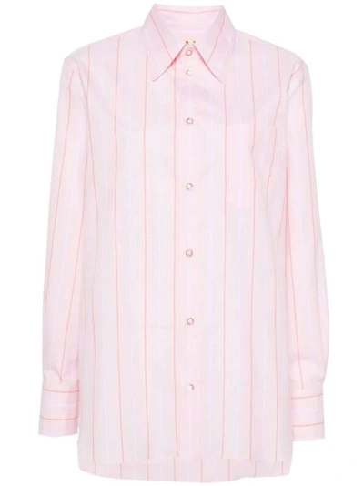 Marni Striped Poplin Shirt In White