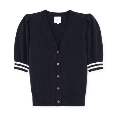 G. Label By Goop Keenan Striped Short-sleeve Cardigan In Navy,ivory