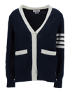 THOM BROWNE 'HECTOR ICON' BLUE CARDIGAN WITH JACQUARD MOTIF AND 4BAR DETAIL IN COTTON WOMAN