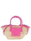 JACQUEMUS 'LE PANIER SOLI' BEIGE AND PINK TOTE BAG WITH PATCH POCKET AND LOGO IN STRAW AND LEATHER WOMAN