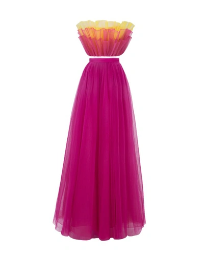 Gemy Maalouf Strapless Tulle Top And Tulle Skirt In Pink