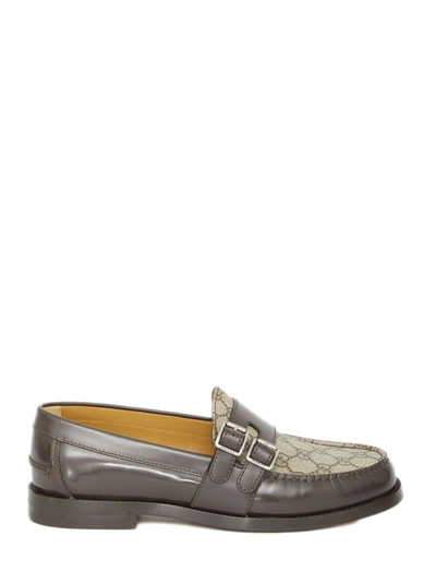 Gucci Buckle Loafers With Gg In Beige