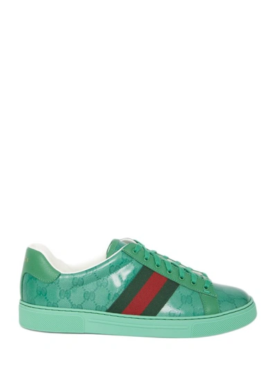 Gucci Ace Gg Crystal Coated-canvas Trainers In Green