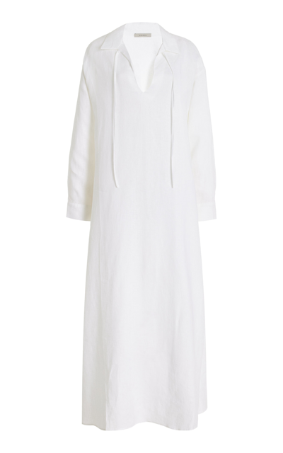 Asceno The Lisbon Linen Tunic Maxi Dress In White