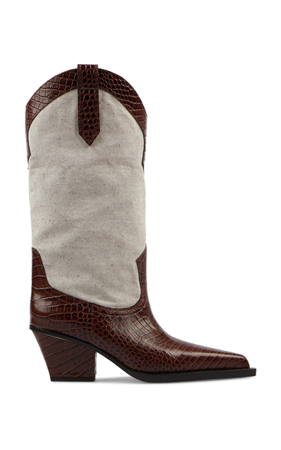 Paris Texas Rosario Leather-trimmed Canvas Western Boots In Chocolate