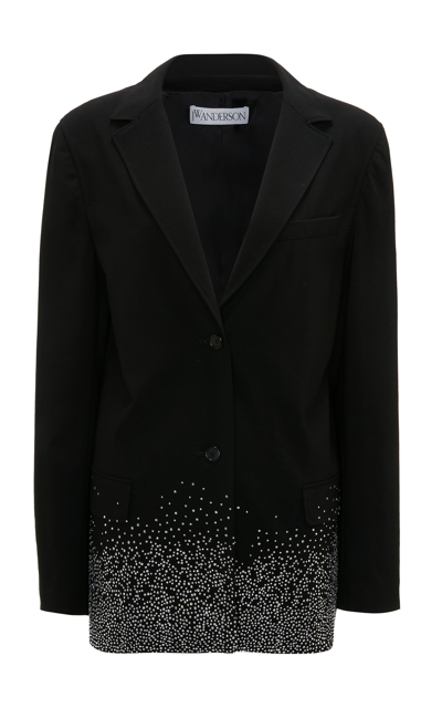 Jw Anderson Crystal Hem Single-brested Blazer In Black