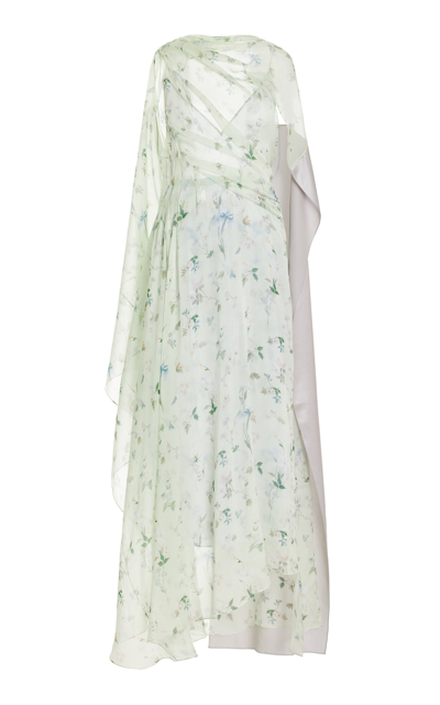 Givenchy Women's Printed Draped Dress In Silk Chiffon With Lavalliere In Ice Blue