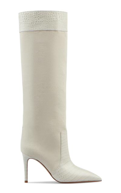 Paris Texas Stiletto Leather-trimmed Canvas Knee Boots In White