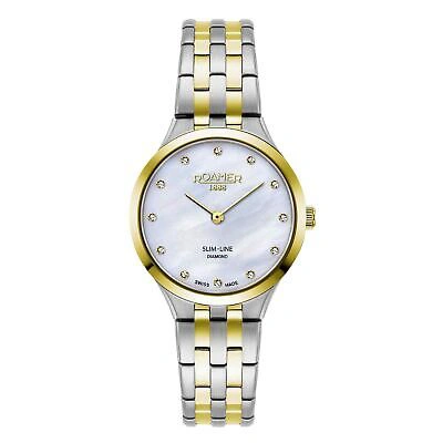 Pre-owned Roamer 512847 47 89 20 Women's Slim Line Diamonds Wristwatch In Silver/gold