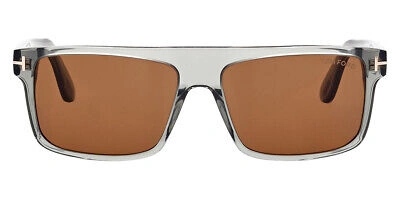 Pre-owned Tom Ford Ft0999 Philippe-02 Sunglasses Shiny Transparent Gray/t Logo Brown 58mm