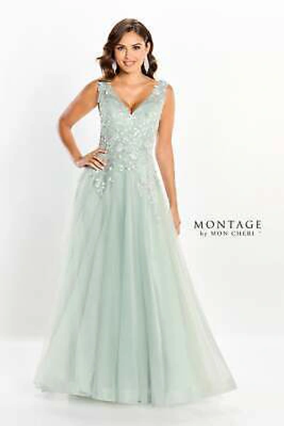 Pre-owned Mon Cheri Montage M2203 Evening Dress Lowest Price Guarantee Authentic In Sage