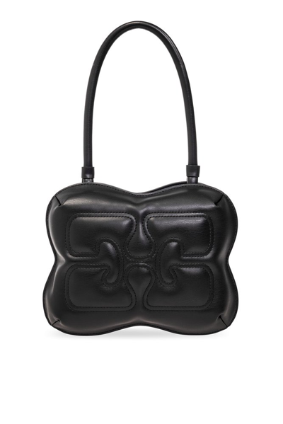 Ganni Butterfly Leather Shoulder Bag In Black