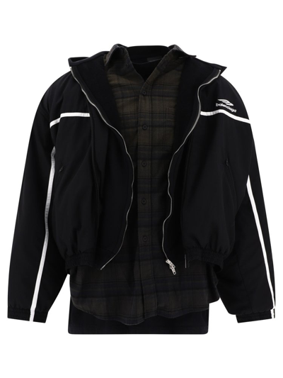 Balenciaga 3b Sports Icon Layered Tracksuit Jacket In Black