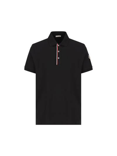 Moncler Short Sleeved Logo Patch Polo Shirt In Black