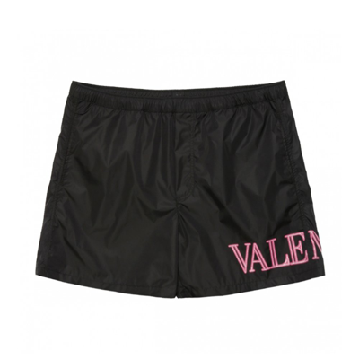 Valentino Logo Printed Straight Hem Swim Shorts In Black