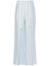 Peserico Pinstriped Linen Straight Trousers In Blue