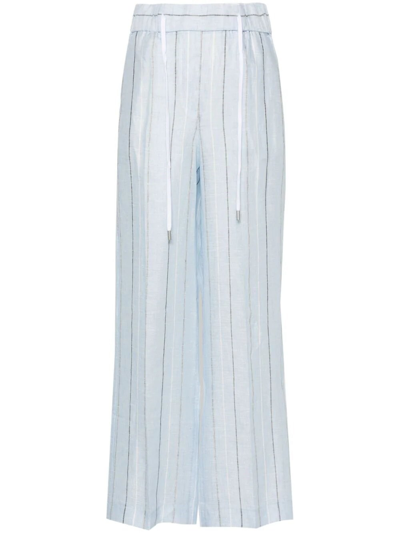 Peserico Striped Linen Trousers In Light Blue