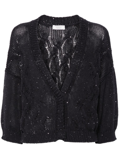Peserico Black Sequin-embellished Knitted Knitwear Cardigan