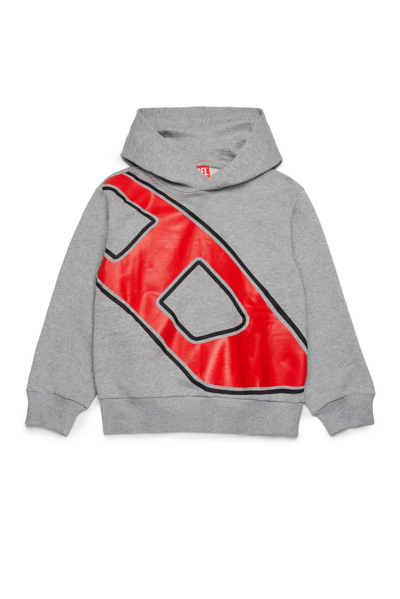 Diesel Kids Logo Printed Hoodie In Grey