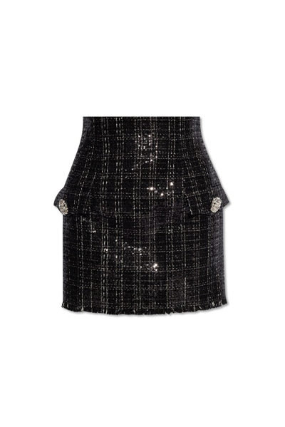 Balmain Frayed Hem Sequinned Tweed Miniskirt In Black