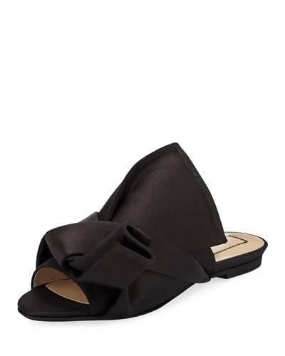 N°21 Pleated Flat Satin Slide Sandal In Black