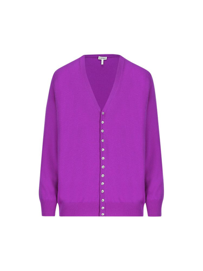 Loewe Women's Crystal Button-embellished Cashmere Cardigan In Violet