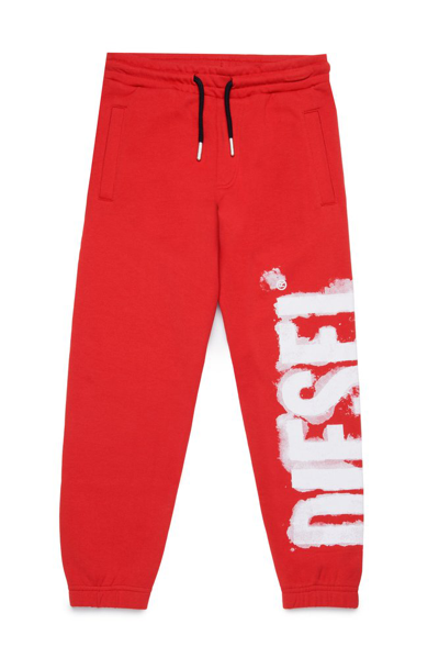 Diesel Kids' Pstamp Cotton Track Pants In Red