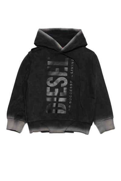 Diesel Kids Strahoop Logo Printed Hoodie In Black