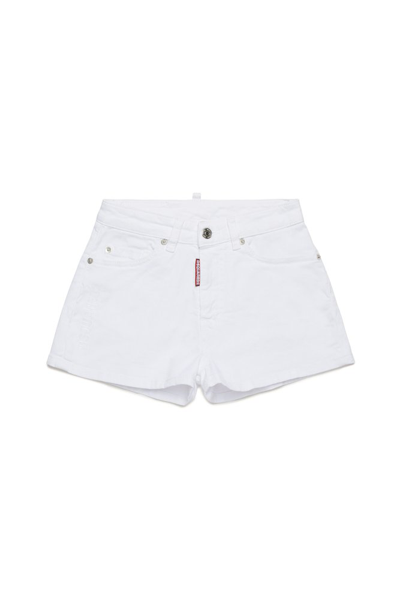 Dsquared2 Kids' Logo-patch Denim Shorts In White
