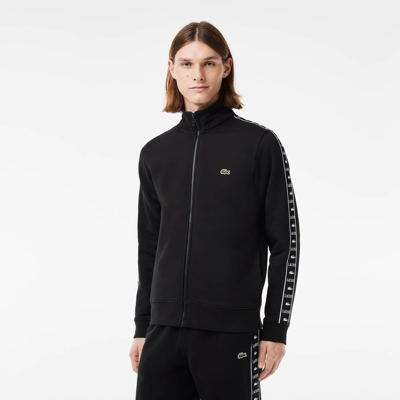 Lacoste Men's Logo Stripe Zip-up Sweatshirt - Xl - 6 In Black