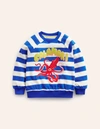 MINI BODEN Logo Towelling Sweatshirt Surf Blue/Ivory Boys Boden