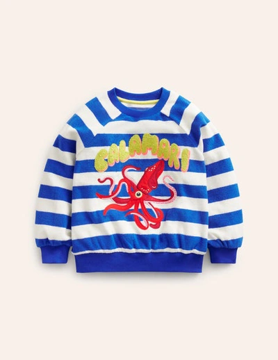 MINI BODEN Logo Towelling Sweatshirt Surf Blue/Ivory Boys Boden