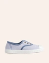 BODEN Laceless Canvas Pull-ons Blue Ticking Stripe Girls Boden